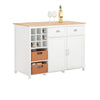 SoBuy KNL05-W Ìlot de Cuisine 120 cm – Meuble Ìlot Central avec Casier à Vin, 2 Tiroirs et Bois Hévéa – Blanc