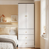 SoBuy KSB04-W Armoire 2 Portes avec 3 Tiroirs et Penderie – Design Moderne Gain de Place – 70×55×187 cm, Blanc et Bois