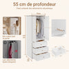 SoBuy KSB04-W Armoire 2 Portes avec 3 Tiroirs et Penderie – Design Moderne Gain de Place – 70×55×187 cm, Blanc et Bois