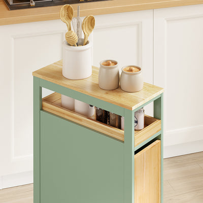 SoBuy NSR14-GR Desserte de Cuisine Étroite sur Roulettes – Porte et Tiroir, Rangement Gain de Place – 50×20×79 cm, Vert et Bois