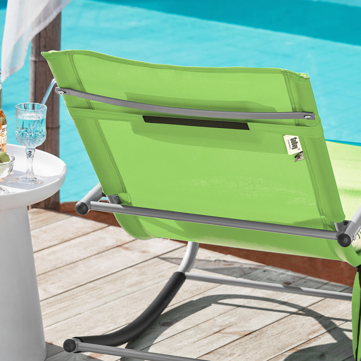 SoBuy OGS28-GRx2 Lot de 2 Chaise Longue Transat de Jardin Bascule avec Appui-tête Réglable et Pochette latérale