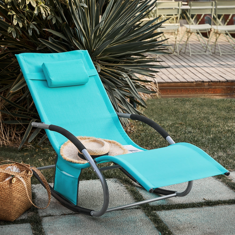 SoBuy OGS28-HBx2 Lot de 2 Chaise Longue Transat de Jardin Bascule avec Appui-tête Réglable et Pochette latérale