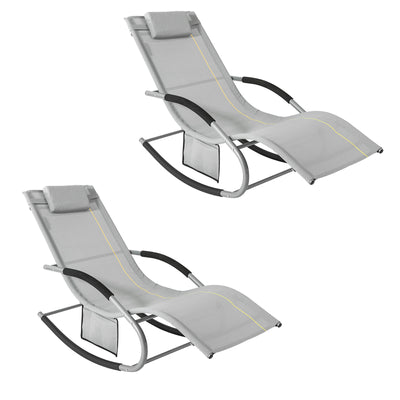 SoBuy OGS28-HGx2 Lot de 2 Chaises Longues à Bascule – Appui-Tête Réglable, Pochette Latérale, Textilène, Charge 150 kg, Gris