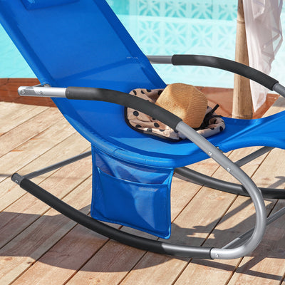 SoBuy OGS28-KBx2 Lot de 2 Chaise Longue Transat de Jardin Bascule avec Appui-tête Réglable et Pochette latérale