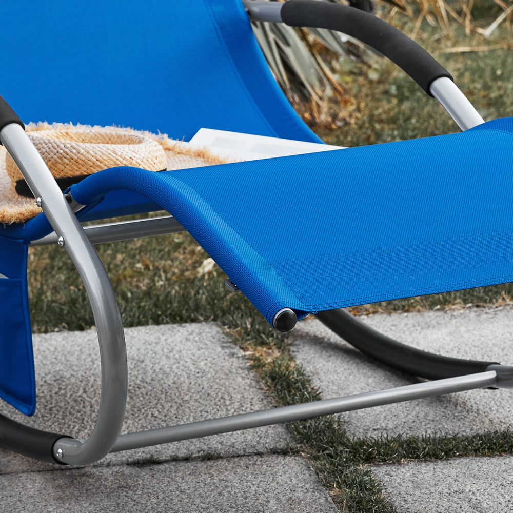 SoBuy OGS28-KBx2 Lot de 2 Chaise Longue Transat de Jardin Bascule avec Appui-tête Réglable et Pochette latérale