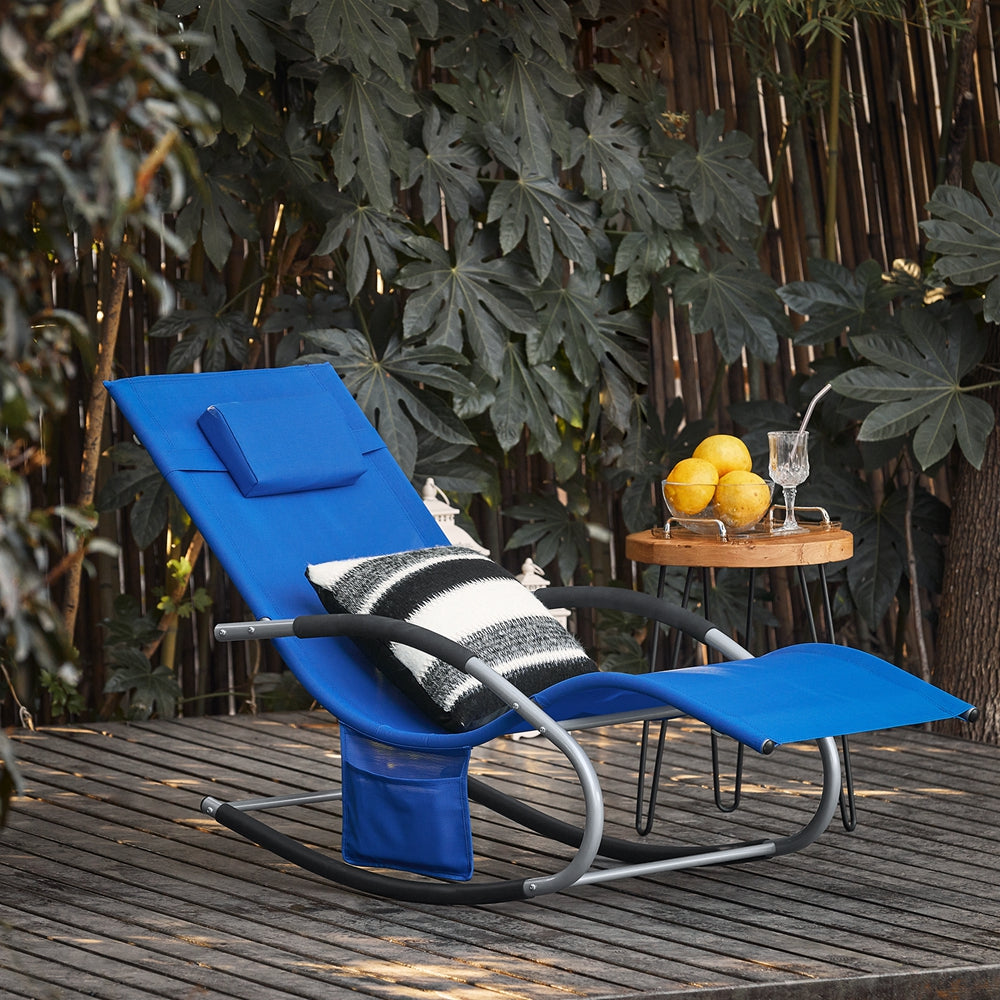 SoBuy OGS28-KB Chaise Longue Transat de Jardin Bascule avec Appui-tête Réglable et Pochette latérale