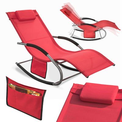 SoBuy OGS28-R Chaise Longue Transat de Jardin Bascule avec Appui-tête Réglable et Pochette latérale