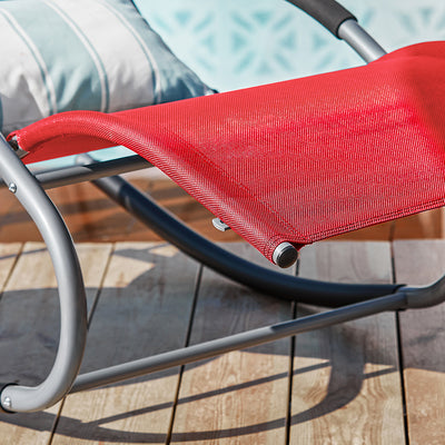 SoBuy OGS28-R Chaise Longue Transat de Jardin Bascule avec Appui-tête Réglable et Pochette latérale