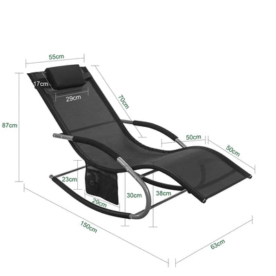 SoBuy OGS28-SCH Chaise Longue de Jardin à Bascule Pliable – Bain de Soleil Confortable 150 kg, Noir