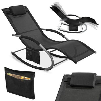 SoBuy OGS28-SCH Chaise Longue de Jardin à Bascule Pliable – Bain de Soleil Confortable 150 kg, Noir