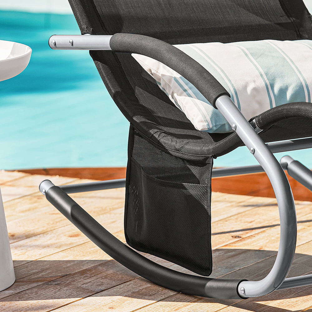 SoBuy OGS28-SCH Chaise Longue de Jardin à Bascule Pliable – Bain de Soleil Confortable 150 kg, Noir