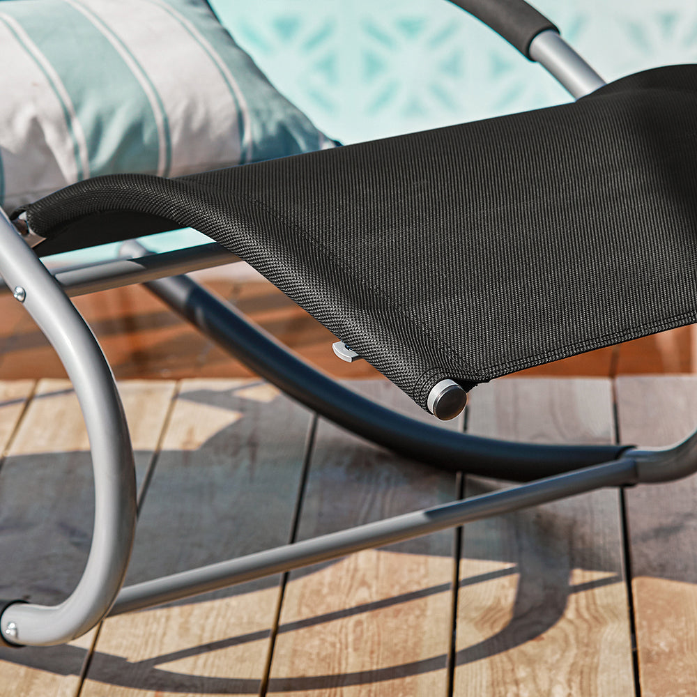 SoBuy OGS28-SCH Chaise Longue de Jardin à Bascule Pliable – Bain de Soleil Confortable 150 kg, Noir