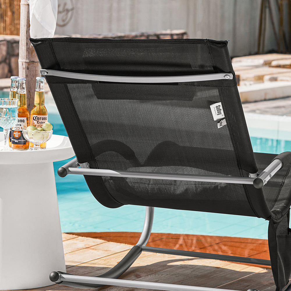 SoBuy OGS28-SCH Chaise Longue de Jardin à Bascule Pliable – Bain de Soleil Confortable 150 kg, Noir