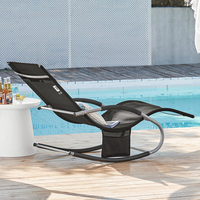 SoBuy OGS28-SCH Chaise Longue de Jardin à Bascule Pliable – Bain de Soleil Confortable 150 kg, Noir
