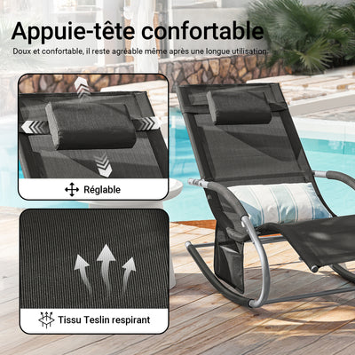 SoBuy OGS28-SCH Chaise Longue de Jardin à Bascule Pliable – Bain de Soleil Confortable 150 kg, Noir