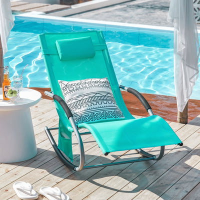 SoBuy OGS28-TB Chaise Longue Transat de Jardin Bascule avec Appui-tête Réglable et Pochette latérale