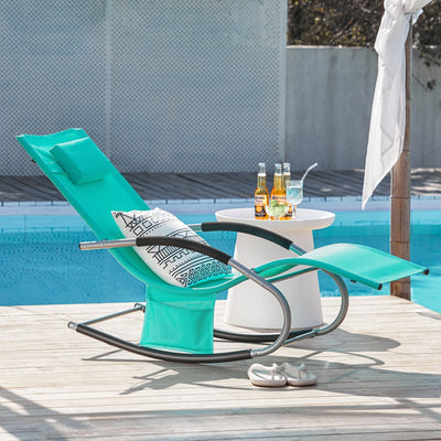SoBuy OGS28-TB Chaise Longue Transat de Jardin Bascule avec Appui-tête Réglable et Pochette latérale