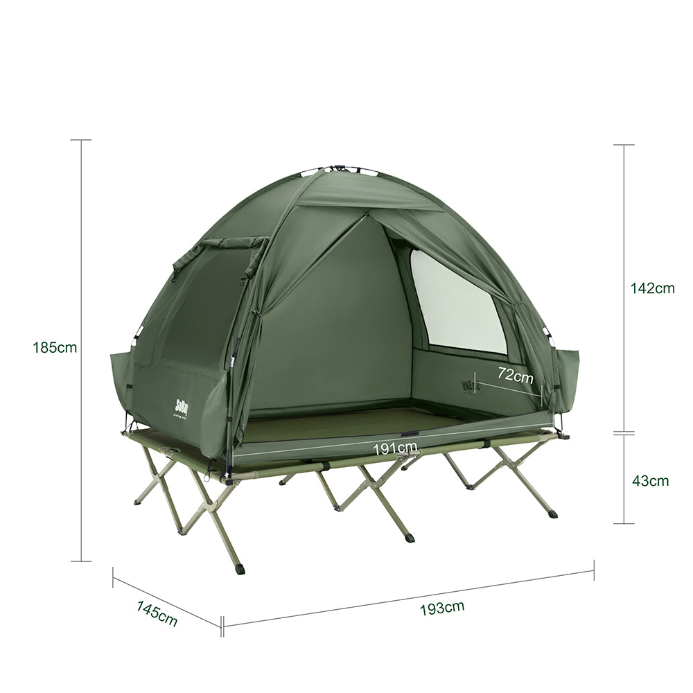 SoBuy OGS32-II-L-GR Tente de Camping 3 en 1 avec Lit de Camp et Moustiquaire – 2 Personnes, L193×P188×H145 cm, Charge 180 kg, Gris