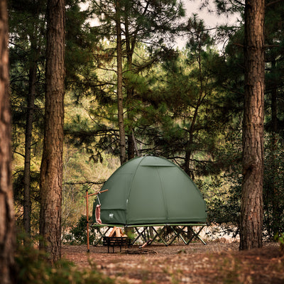 SoBuy OGS32-II-L-GR Tente de Camping 3 en 1 avec Lit de Camp et Moustiquaire – 2 Personnes, L193×P188×H145 cm, Charge 180 kg, Gris