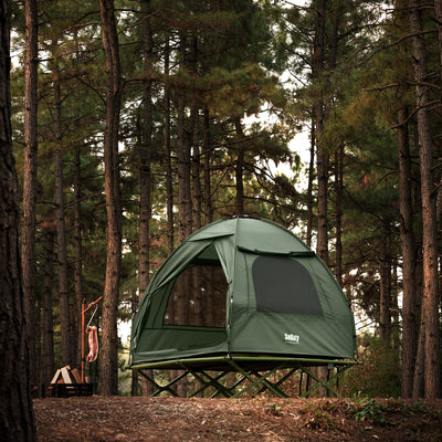 SoBuy OGS32-II-L-GR Tente de Camping 3 en 1 avec Lit de Camp et Moustiquaire – 2 Personnes, L193×P188×H145 cm, Charge 180 kg, Gris