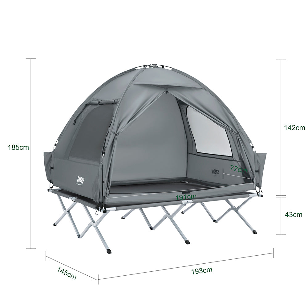 SoBuy OGS32-II-L-HG Tente de Camping 2 Personnes – Crochet Lampe, 4 Poches Chaussures, Moustiquaire, Charge 180 kg, 193×188×145 cm, Gris