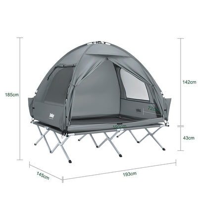 SoBuy OGS32-II-L-HG Tente de Camping 2 Personnes – Crochet Lampe, 4 Poches Chaussures, Moustiquaire, Charge 180 kg, 193×188×145 cm, Gris