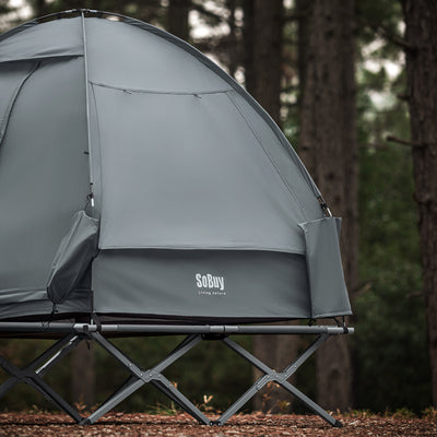 SoBuy OGS32-II-L-HG Tente de Camping 2 Personnes – Crochet Lampe, 4 Poches Chaussures, Moustiquaire, Charge 180 kg, 193×188×145 cm, Gris