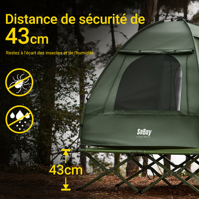 SoBuy OGS32-II-L-GR Tente de Camping 3 en 1 avec Lit de Camp et Moustiquaire – 2 Personnes, L193×P188×H145 cm, Charge 180 kg, Gris