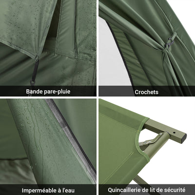 SoBuy OGS32-II-L-GR Tente de Camping 3 en 1 avec Lit de Camp et Moustiquaire – 2 Personnes, L193×P188×H145 cm, Charge 180 kg, Gris