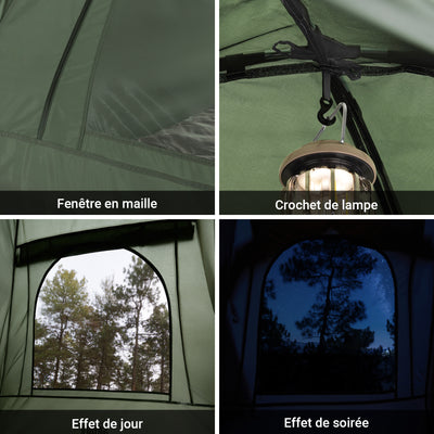 SoBuy OGS32-II-L-GR Tente de Camping 3 en 1 avec Lit de Camp et Moustiquaire – 2 Personnes, L193×P188×H145 cm, Charge 180 kg, Gris