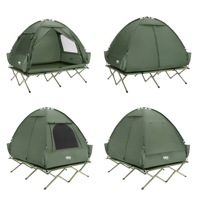 SoBuy OGS32-II-L-GR Tente de Camping 3 en 1 avec Lit de Camp et Moustiquaire – 2 Personnes, L193×P188×H145 cm, Charge 180 kg, Gris