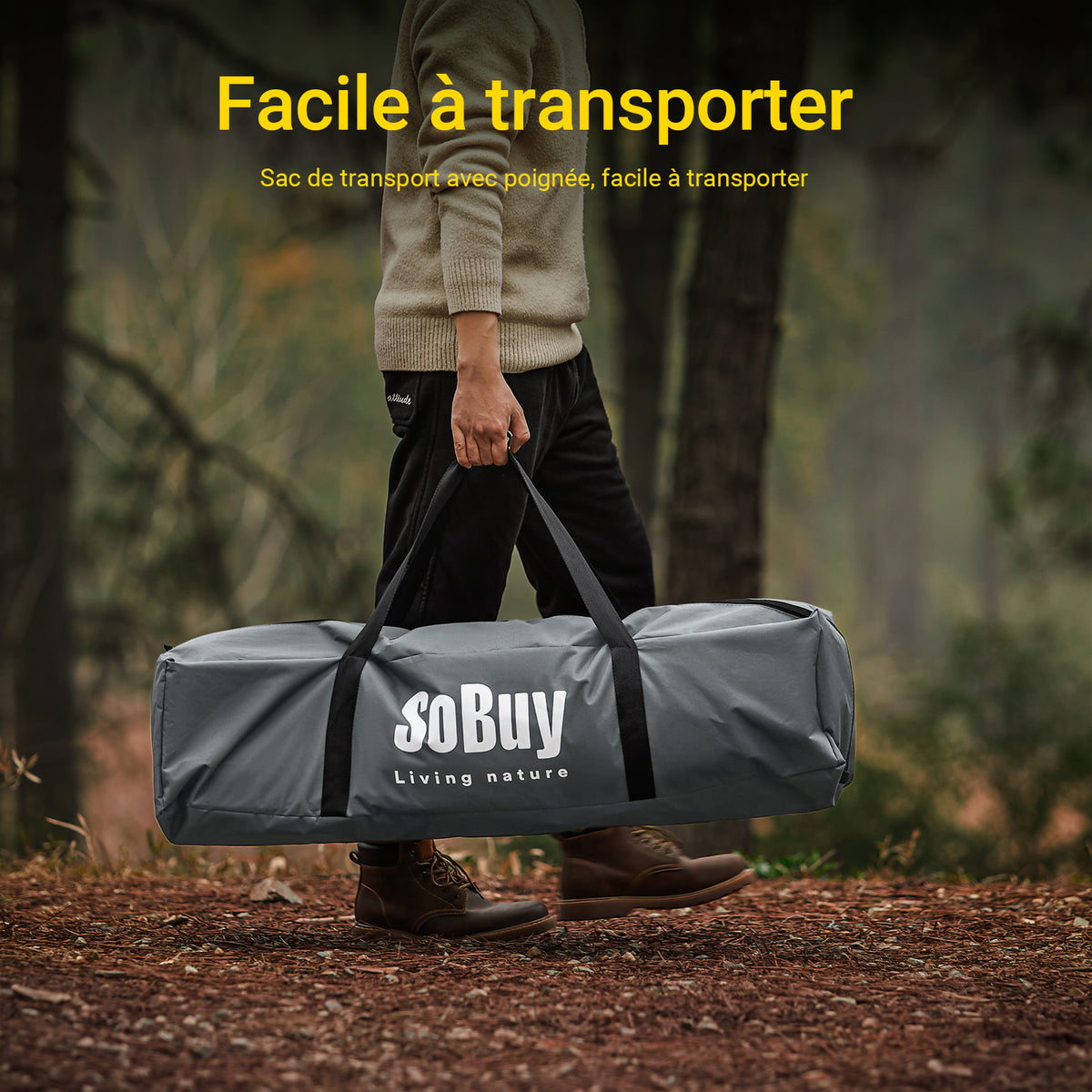 SoBuy OGS32-II-L-HG Tente de Camping 2 Personnes – Crochet Lampe, 4 Poches Chaussures, Moustiquaire, Charge 180 kg, 193×188×145 cm, Gris