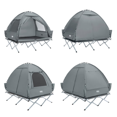 SoBuy OGS32-II-L-HG Tente de Camping 2 Personnes – Crochet Lampe, 4 Poches Chaussures, Moustiquaire, Charge 180 kg, 193×188×145 cm, Gris