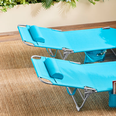 SoBuy OGS35-B Transat de Jardin Pliable avec Oreiller et Poche Latérale, Chaise Longue Relax, Confortable, Design Fonctionnel – L155×P56×H81 cm, Bleu Ciel