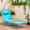 SoBuy OGS35-B Transat de Jardin Pliable avec Oreiller et Poche Latérale, Chaise Longue Relax, Confortable, Design Fonctionnel – L155×P56×H81 cm, Bleu Ciel
