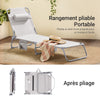 SoBuy OGS35-MI Transat de Jardin Pliable avec Oreiller et Poche Latérale, Chaise Longue Relax, Confortable, Design Fonctionnel – L155×P56×H81 cm, Beige