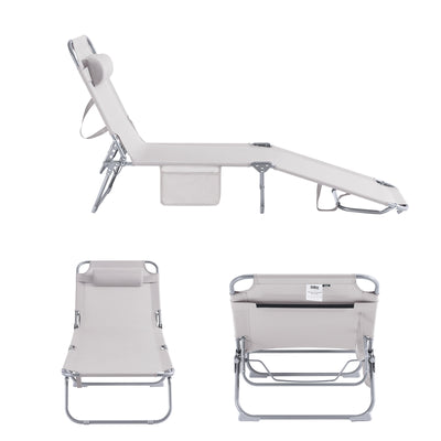 SoBuy OGS35-MI Transat de Jardin Pliable avec Oreiller et Poche Latérale, Chaise Longue Relax, Confortable, Design Fonctionnel – L155×P56×H81 cm, Beige
