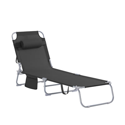 SoBuy OGS35-SCH Transat Jardin Extérieur Pliable Bain de Soleil avec Oreiller Chaise Longue Relax avec Poche Latérale Confort