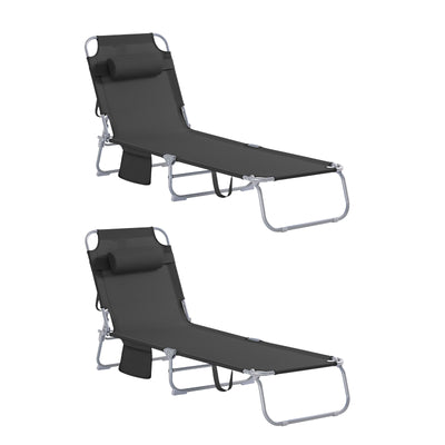 SoBuy OGS35-SCHx2 Lot de 2 Transat Jardin Extérieur Pliable Bain de Soleil avec Oreiller Chaise Longue Relax avec Poche Latér