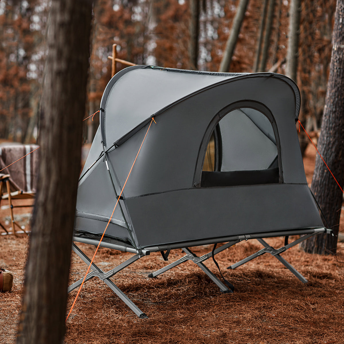 SoBuy OGS60-HG Lit de Camping Pliable en Aluminium Léger, 3 en 1 avec Toit Anti-UV + Matelas Gonflable Intégré + Sac de Transport, 1 Personne