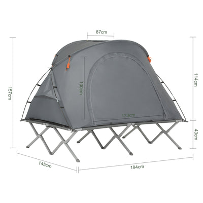 SoBuy OGS60-L-HG Lit de Camping 2 Personnes 3 en 1 – Toit Anti-UV, Matelas Gonflable Intégré, Charge 300 kg, Sac à Roulettes, Gris