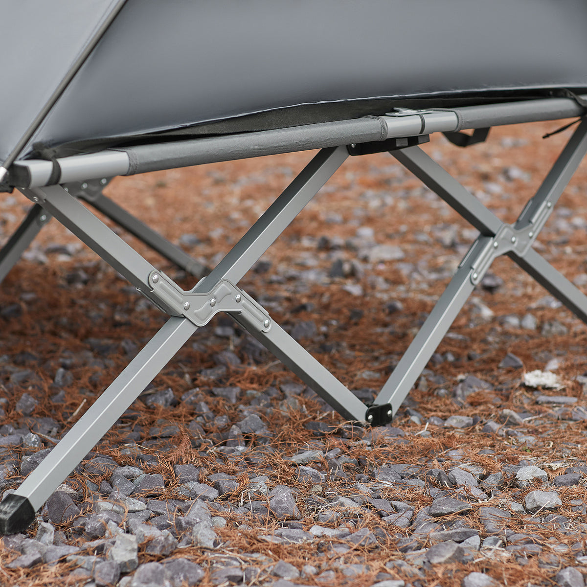 SoBuy OGS60-L-HG Lit de Camping 2 Personnes 3 en 1 – Toit Anti-UV, Matelas Gonflable Intégré, Charge 300 kg, Sac à Roulettes, Gris