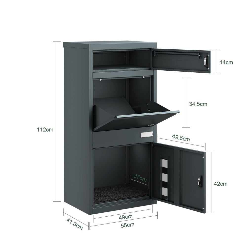 SoBuy OGS66-DG Boîte aux Lettres avec Compartiment Colis Anthracite – Boîte à Colis XXL sur Pied avec Serrure à Code, Coffre de Livraison Extérieur en Acier – 55×35×105 cm, Charge 34 kg