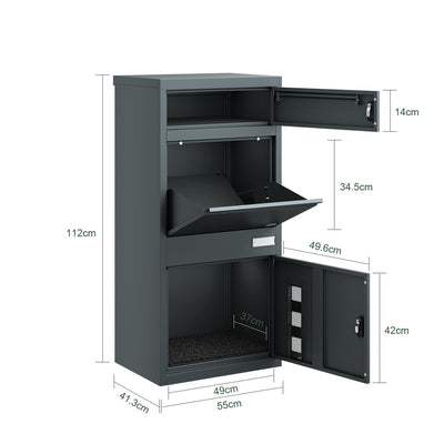 SoBuy OGS66-DG Boîte aux Lettres avec Compartiment Colis Anthracite – Boîte à Colis XXL sur Pied avec Serrure à Code, Coffre de Livraison Extérieur en Acier – 55×35×105 cm, Charge 34 kg