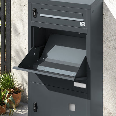 SoBuy OGS66-DG Boîte aux Lettres avec Compartiment Colis Anthracite – Boîte à Colis XXL sur Pied avec Serrure à Code, Coffre de Livraison Extérieur en Acier – 55×35×105 cm, Charge 34 kg