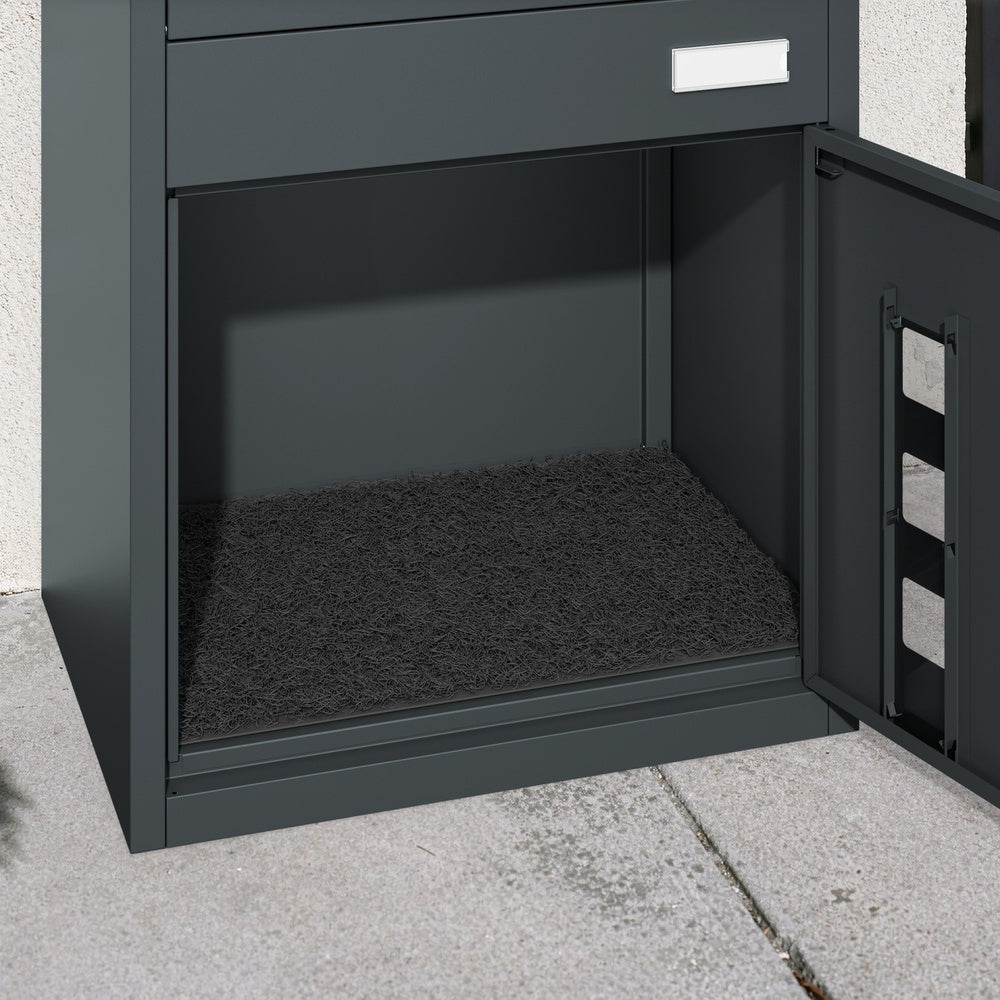 SoBuy OGS67-DG Boîte aux Lettres avec Compartiment Colis Anthracite – Boîte à Colis Extérieure Sécurisée sur Pied à 3 Portes, Acier Thermolaqué Anti-Vol – 55×41,3×112 cm, Charge 40 kg