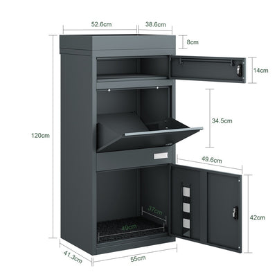SoBuy OGS68-DG Boîte aux Lettres Colis Sécurisée XXL – Boîte à Colis Extérieure sur Pied avec Serrure à Code, Acier Gris Foncé Anthracite – 55×41,3×120 cm, Charge 40 kg