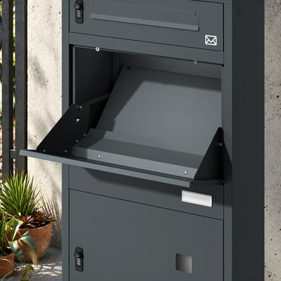 SoBuy OGS68-DG Boîte aux Lettres Colis Sécurisée XXL – Boîte à Colis Extérieure sur Pied avec Serrure à Code, Acier Gris Foncé Anthracite – 55×41,3×120 cm, Charge 40 kg