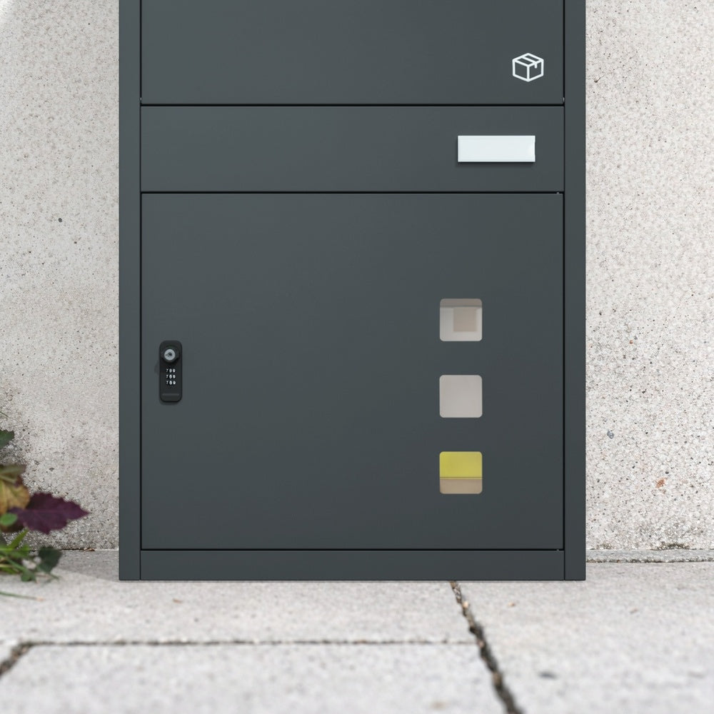 SoBuy OGS68-DG Boîte aux Lettres Colis Sécurisée XXL – Boîte à Colis Extérieure sur Pied avec Serrure à Code, Acier Gris Foncé Anthracite – 55×41,3×120 cm, Charge 40 kg