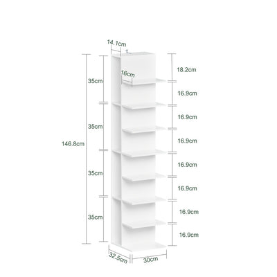 SoBuy STR14-H-W Bibliothèque Colonne Étroite 7 Niveaux – Meuble de Rangement en Bois, Étagère Blanche – 30×32,5×146,8 cm, Charge 60 kg